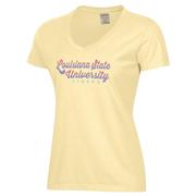  Lsu Comfort Wash Colorful Script V Neck Top