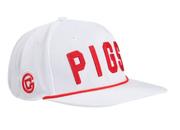  Pigs Men's White Snapback With Red Rope Adjustable Hat - Flat Brim