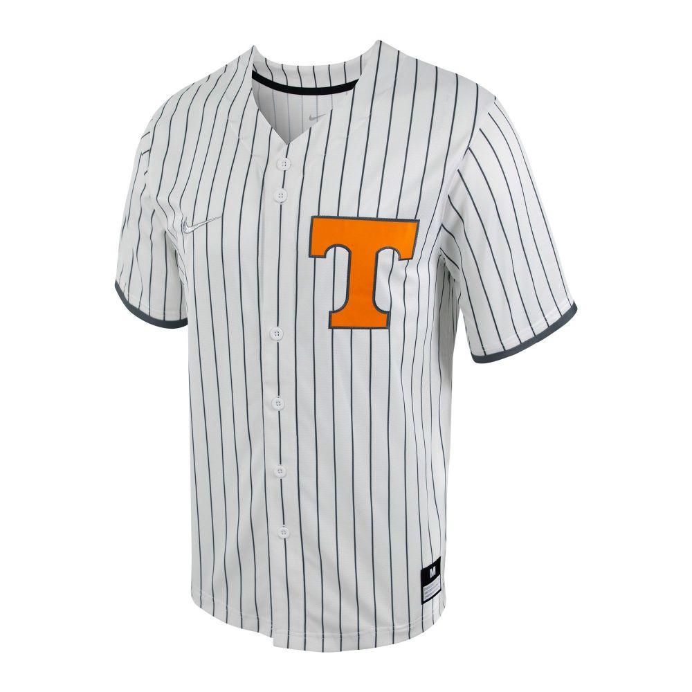 Nike Men's University of Tennessee Pinstripe Full Button Replica Baseball Jersey Small / White / Tennessee Volunteers