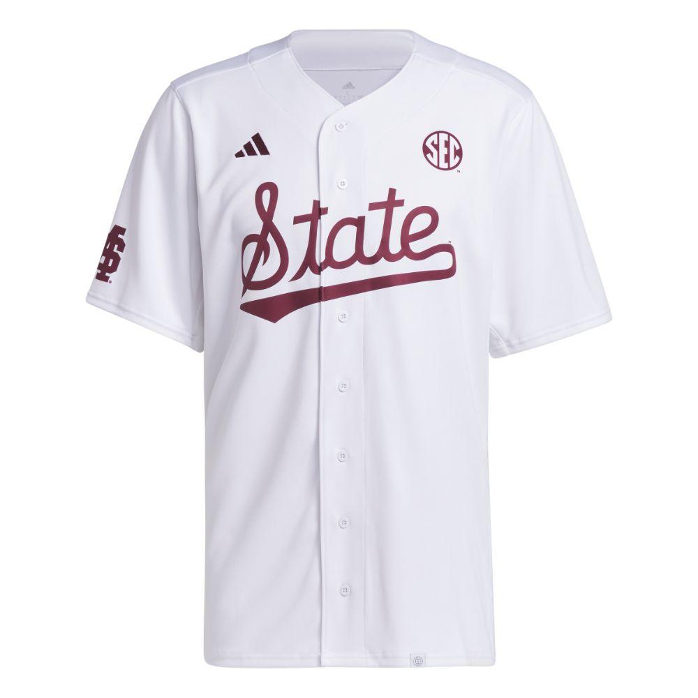 Bulldogs | Mississippi State Adidas Full Button Script Baseball Jersey |  Alumni Hall