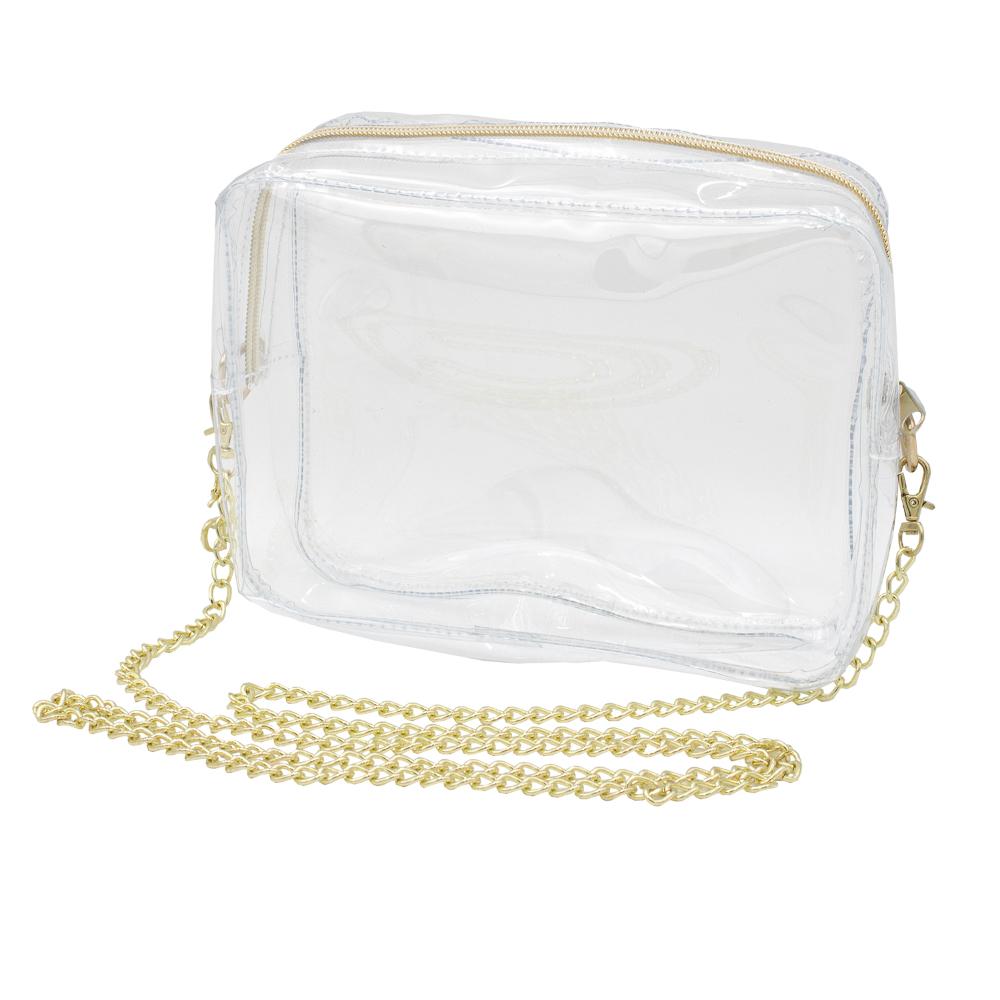 White purse with gold chains