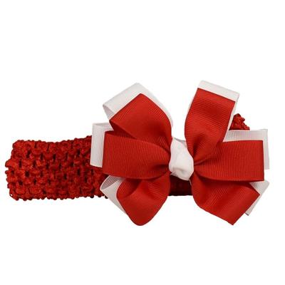 Red And White Fluff Bow Crochet Headband