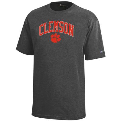 Clemson Champion YOUTH Arch Logo Tee GRANITE_HEATHER