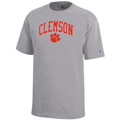 Clemson Champion YOUTH Arch Logo Tee OXFORD_GREY