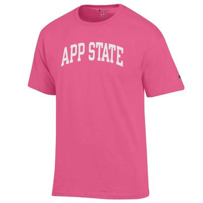 App State Champion Women's White Arch Tee HEIRLOOM_PINK