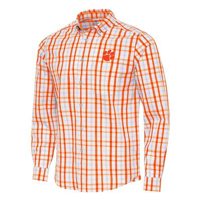 Clemson Antigua Tending Long Sleeve Woven Shirt MANGO