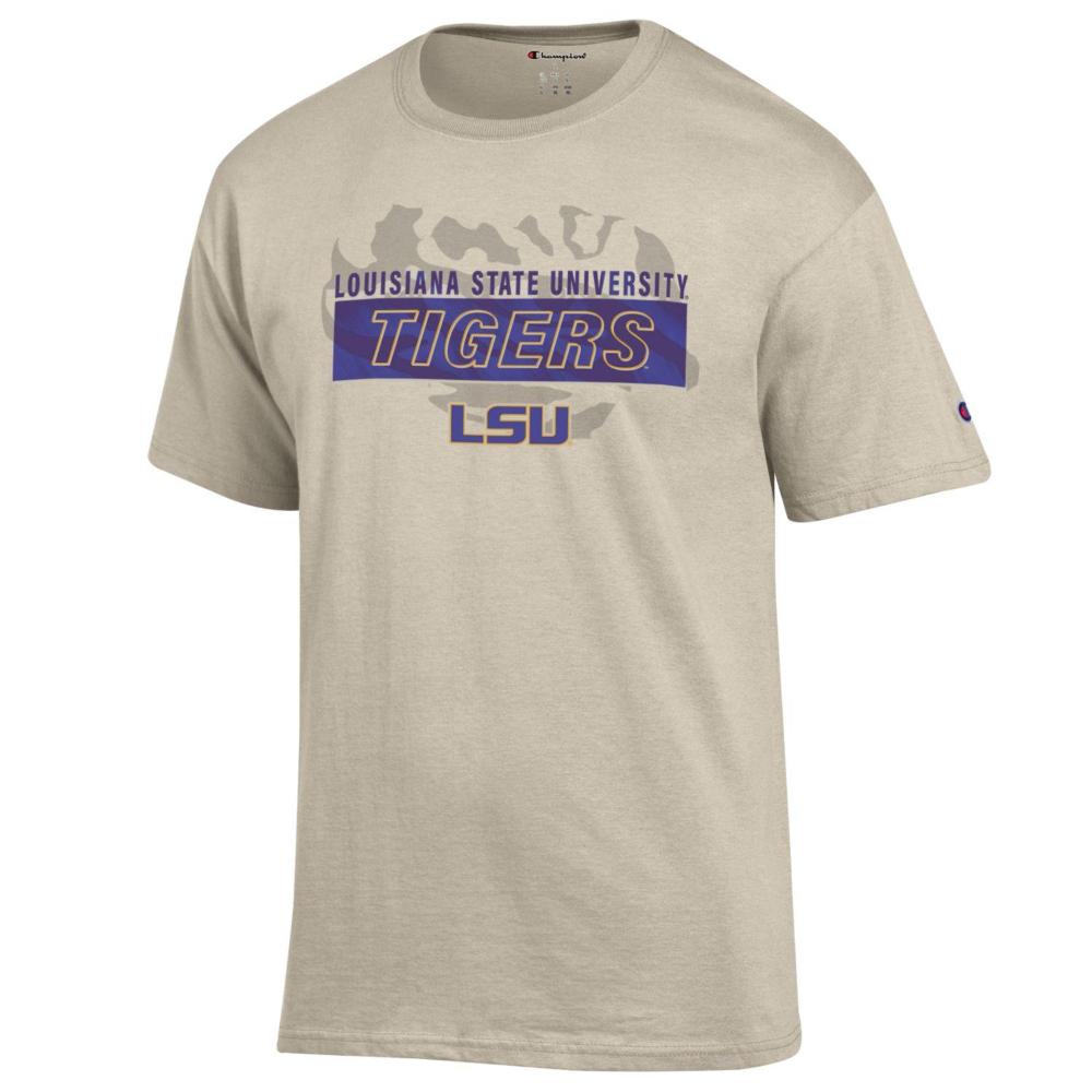 LSU | LSU Champion Wordmark Stack Over Tonal Logo Tee | Alumni Hall