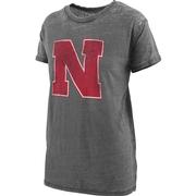  Nebraska Pressbox Distressed Logo Vintage Wash Bf Tee