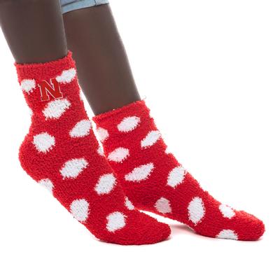 Nebraska Polka Dot Fuzzy Socks