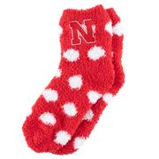  Nebraska Youth Polka Dot Fuzzy Socks