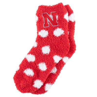 Nebraska YOUTH Polka Dot Fuzzy Socks