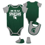  Michigan State Infant Home Field Creeper, Bib, Bootie Set