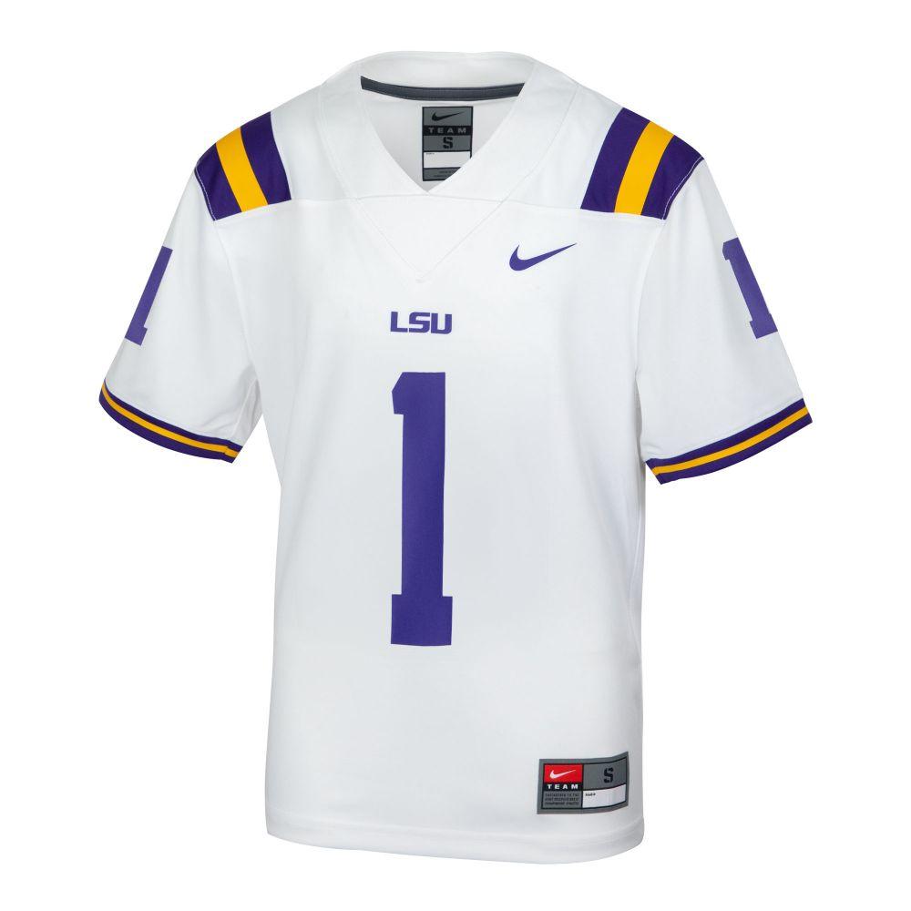 LSU Tigers Nike #18 Toddler / Youth Team Replica Football Jersey – White