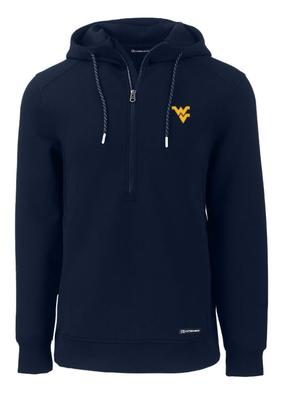 West Virginia Cutter & Buck Men's Roam Eco Half Zip Pullover Hoodie