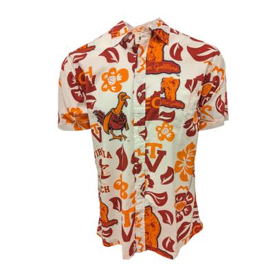Virginia Tech Wes And Willy Vault Men's Floral Button Up Shirt