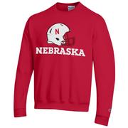  Nebraska Champion Helmet Over Wordmark Crew