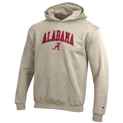 Alabama Champion YOUTH Wordmark Over Logo Hoodie OATMEAL