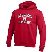  Nebraska Champion Youth Stacked Logo Hoodie