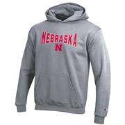  Nebraska Champion Youth Wordmark Over Logo Hoodie