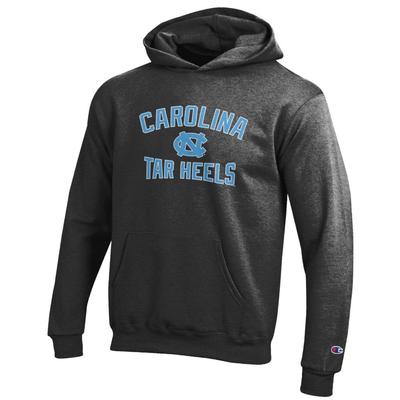 Carolina Champion YOUTH Stacked Logo Hoodie GRANITE_HEATHER