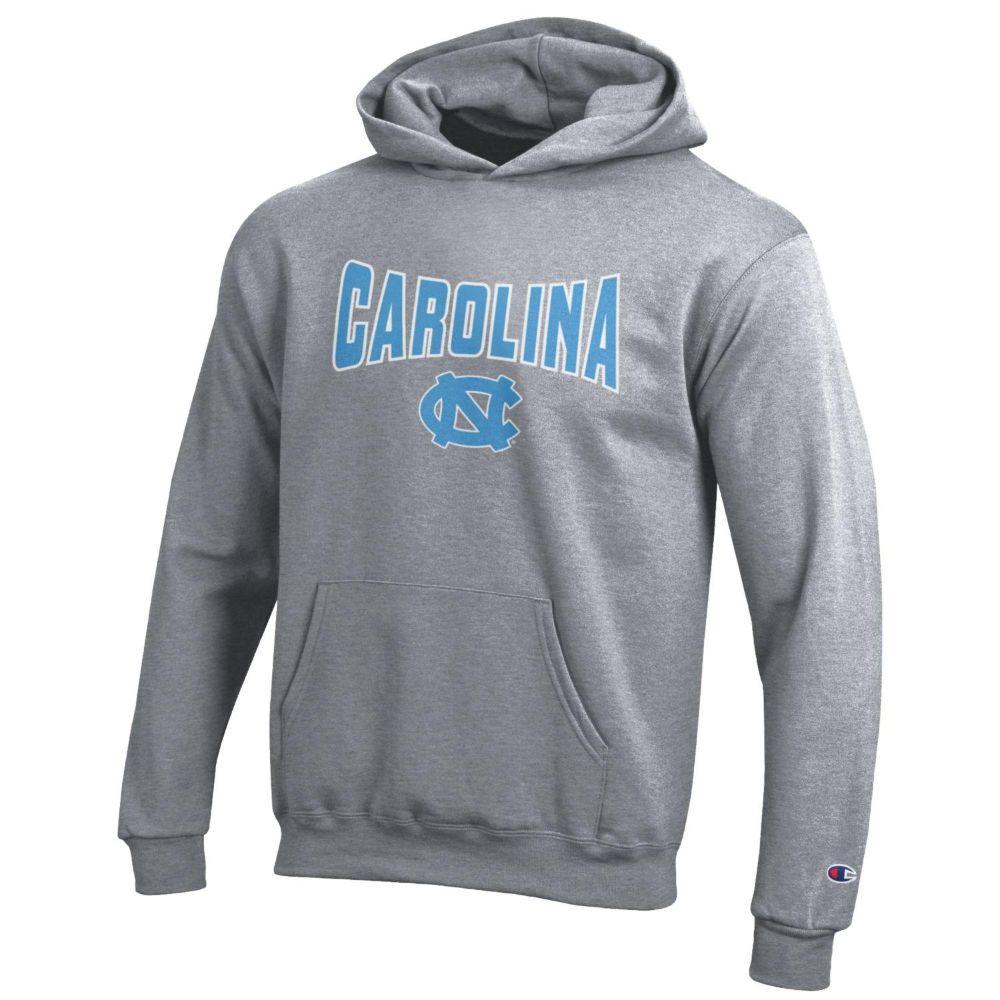 Unc Carolina Champion Youth Wordmark Over Logo Hoodie Alumni Hall