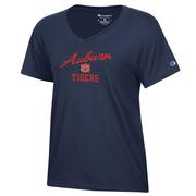  Auburn Champion Women's Core Slant Script V- Neck