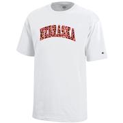  Nebraska Champion Youth Leopard Print Arch Tee