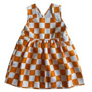  Vive La Fete Toddler Orange And White Overall Bib Checkerboard Dress