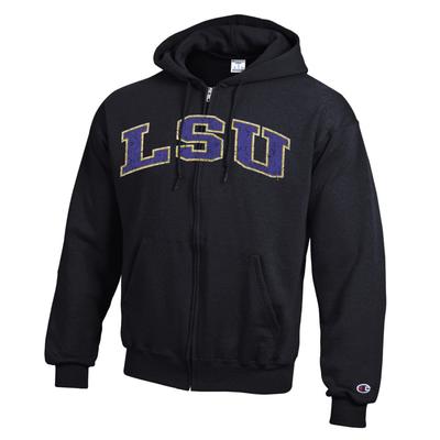 LSU Champion Arch Full Zip Hoodie BLACK