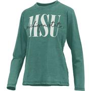  Michigan State Pressbox Coral Vintage Wash Long Sleeve Tee