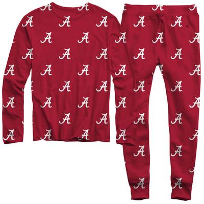 Alabama Wes and Willy All Over Logo Long Sleeve Tee and Pant Set