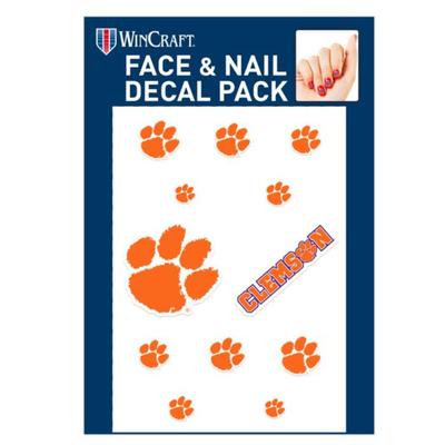Clemson Face and Nail Decal Pack