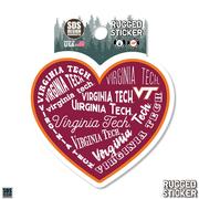  Virginia Tech 3.25 Inch Type Fill Heart Rugged Sticker Decal