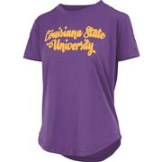  Lsu Pressbox Script Sequins Round Bottom Tee