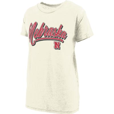 Nebraska Pressbox Harlow Vintage Boyfriend Tee IVORY