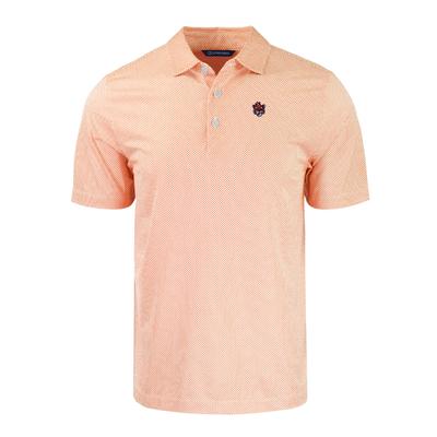 Auburn Cutter & Buck Vault Cartoon Tiger Symmetry Print Polo WHITE/ORANGE