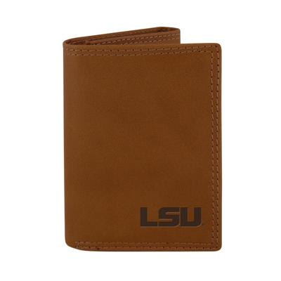 LSU Zep-Pro Brown Leather Embossed Trifold Wallet