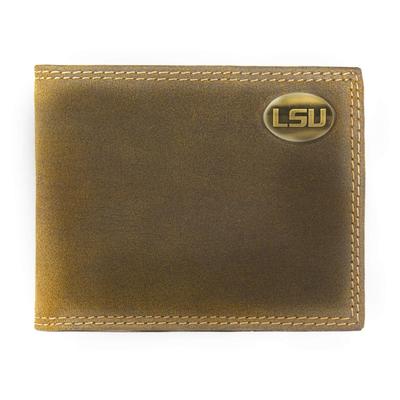 LSU Zep-Pro Tan Vintage Leather Bifold Wallet
