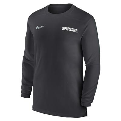 Michigan State Nike Dri-Fit Sideline UV Coach Long Sleeve Top ANTHRACITE