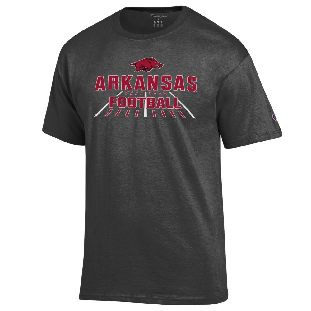 Razorbacks | Arkansas Champion Logo Wordmark Football Over Field Tee ...