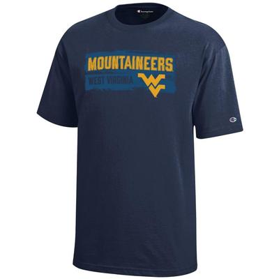 West Virginia Champion YOUTH Wordmark Over Tonal Tee NAVY