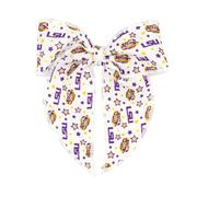  Lsu Wee Ones Medium Signature Collegiate Logo Print Fabric Bowtie With Knot And Tails