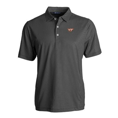 Virginia Tech Cutter & Buck Pike Eco Symmetry Print Stretch Recycled Polo BLACK/WHITE