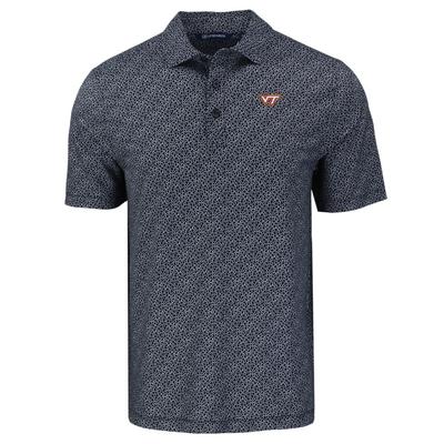 Virginia Tech Cutter & Buck Pike Eco Pebble Print Stretch Recycled Polo BLACK/WHITE