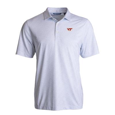 Virginia Tech Cutter & Buck Pike Eco Pebble Print Stretch Recycled Polo WHITE