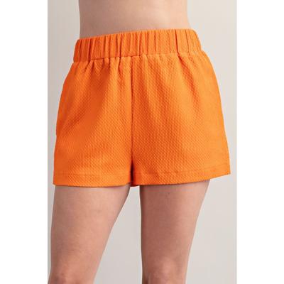 Women's Orange Elastic Waist Shorts