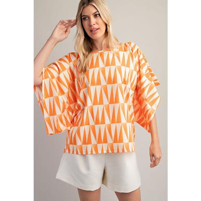 Women's Orange Kimono Sleeve Printed Top