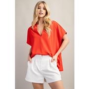  Women's Orange V Neck Top