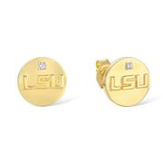  Lsu Silver 14 Karat Gold Plating Diamond Accent Ear Rings