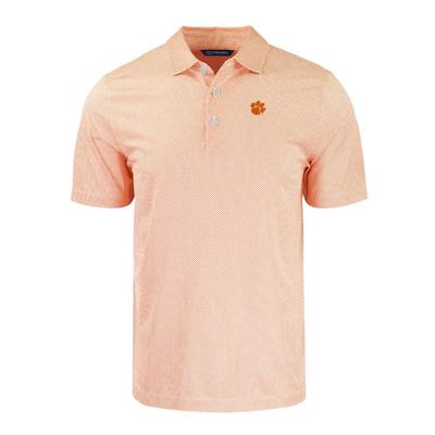 Clemson Cutter & Buck Pike Eco Symmetry Print Stretch Recycled Polo WHITE/ORANGE